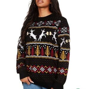 Tipsy Elves Holiday Sweater Crewneck Cheering Deer women’s xs